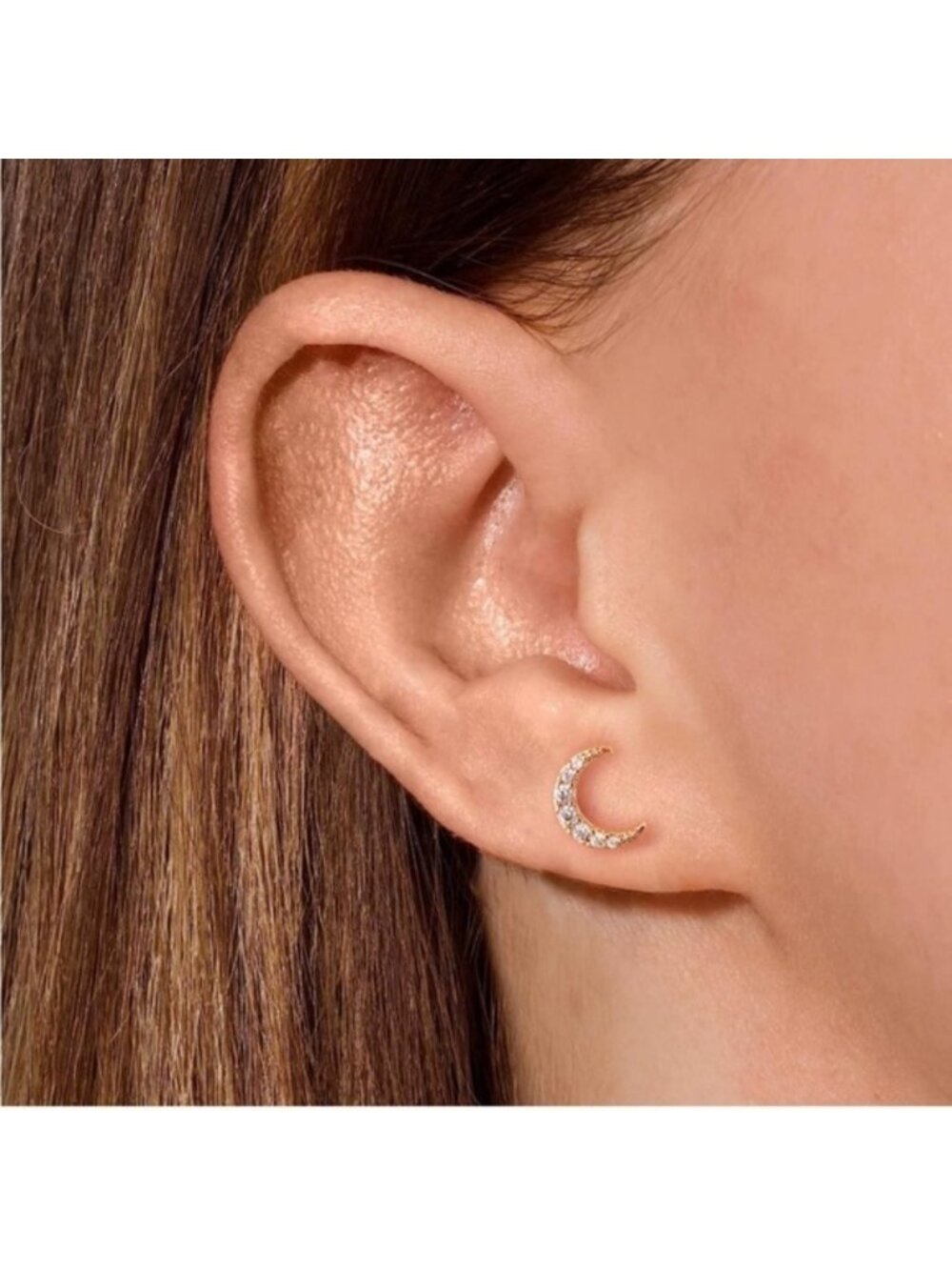 GOLD 14k Gold Plated Moon Star Cubic Zirconia Stud Earrings - Picture 2 of 4